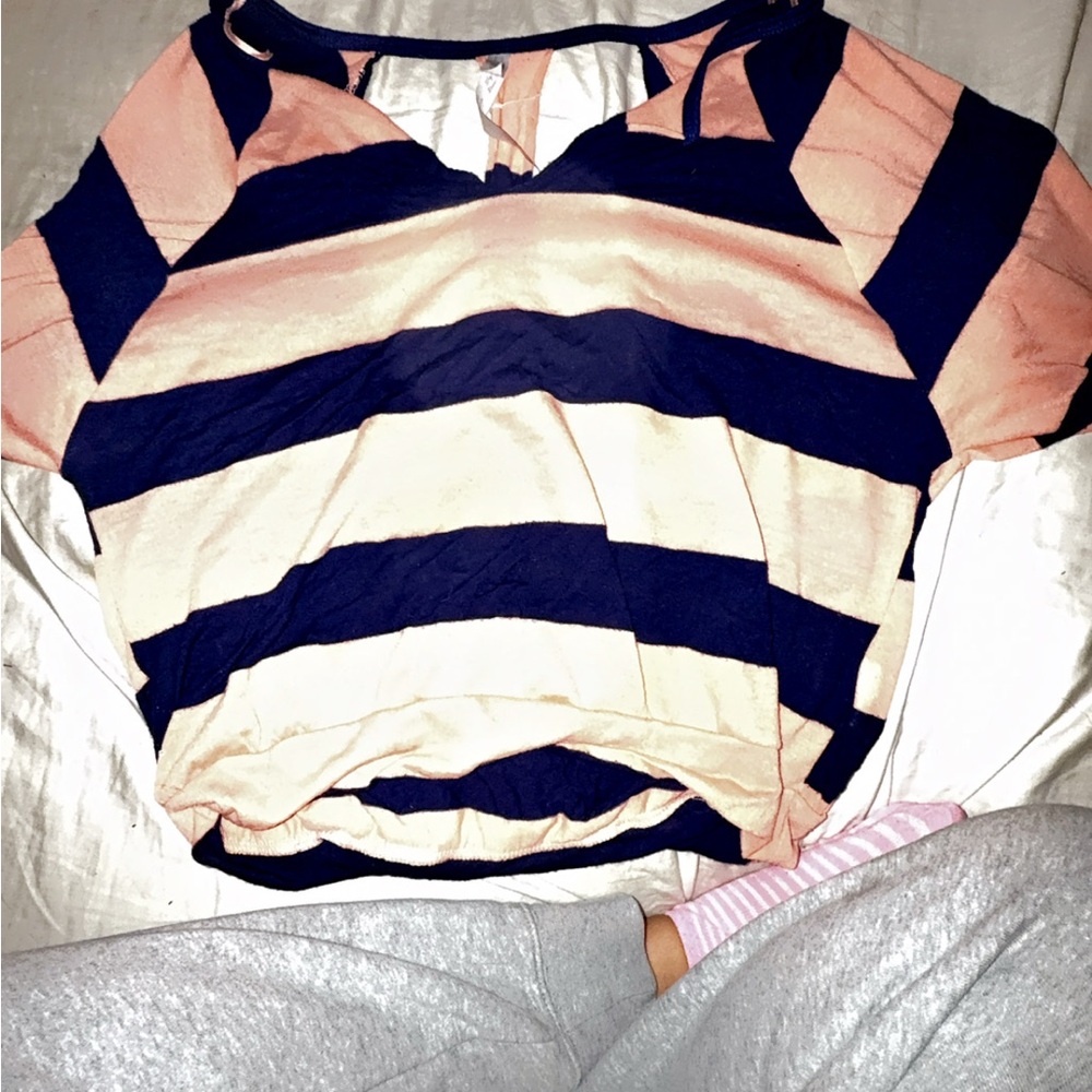 Striped Navy and Peach Women's Top